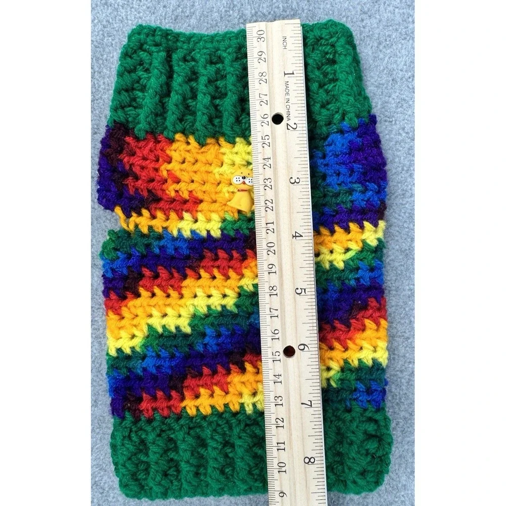X-Small Dog Sweater‎ Rainbow Variegated Green Crochet Handmade